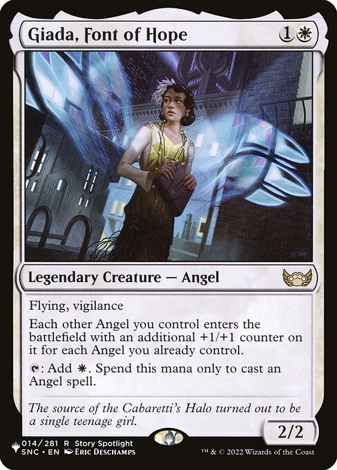 Flying, vigilance
Each other Angel you control enters the battlefield with an additional +1/+1 counter on it for each Angel you already control.
{T}: Add {W}. Spend this mana only to cast an Angel spell.
