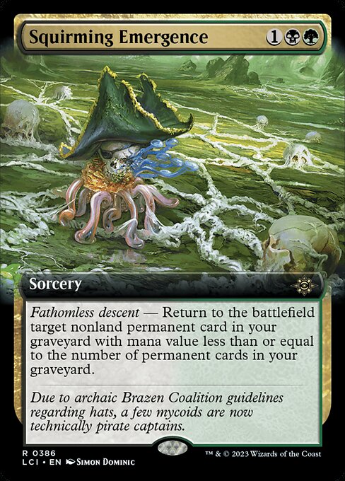 Fathomless descent — Return to the battlefield target nonland permanent card in your graveyard with mana value less than or equal to the number of permanent cards in your graveyard.