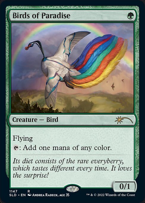 Flying
{T}: Add one mana of any color.