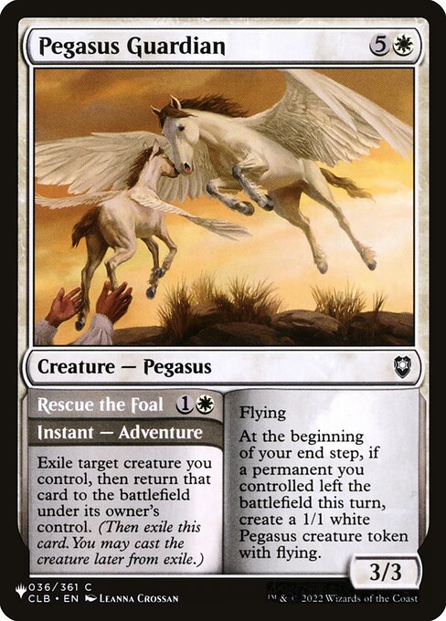 Flying
At the beginning of your end step, if a permanent you controlled left the battlefield this turn, create a 1/1 white Pegasus creature token with flying. Exile target creature you control, then return that card to the battlefield under its owner's control. (Then exile this card. You may cast the creature later from exile.)