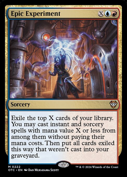 Exile the top X cards of your library. You may cast instant and sorcery spells with mana value X or less from among them without paying their mana costs. Then put all cards exiled this way that weren't cast into your graveyard.