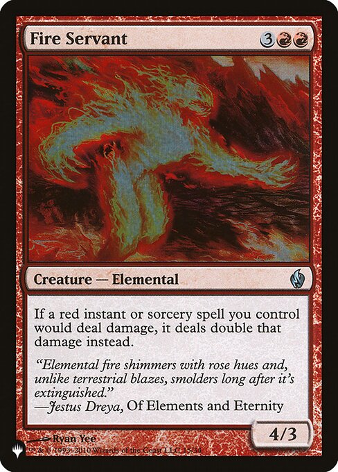 If a red instant or sorcery spell you control would deal damage, it deals double that damage instead.