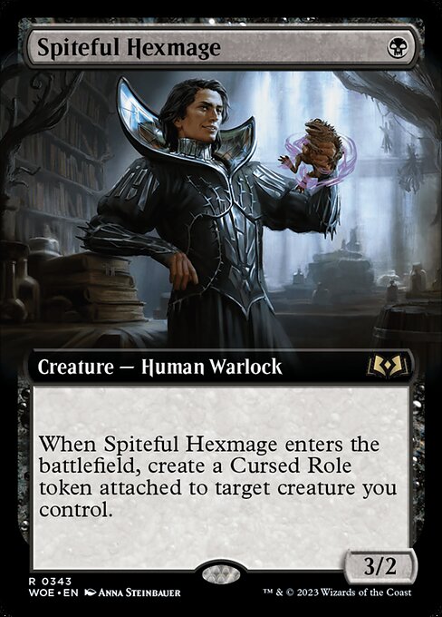 When Spiteful Hexmage enters the battlefield, create a Cursed Role token attached to target creature you control. (If you control another Role on it, put that one into the graveyard. Enchanted creature is 1/1.)