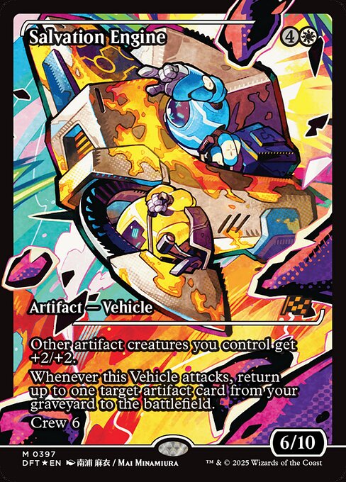 Other artifact creatures you control get +2/+2.
Whenever this Vehicle attacks, return up to one target artifact card from your graveyard to the battlefield.
Crew 6