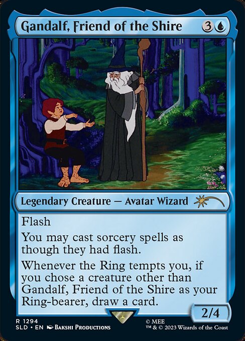 Flash
You may cast sorcery spells as though they had flash.
Whenever the Ring tempts you, if you chose a creature other than Gandalf, Friend of the Shire as your Ring-bearer, draw a card.