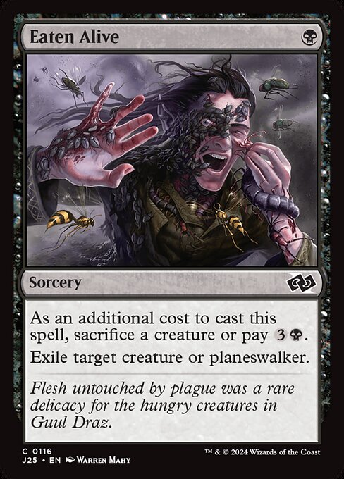 As an additional cost to cast this spell, sacrifice a creature or pay {3}{B}.
Exile target creature or planeswalker.