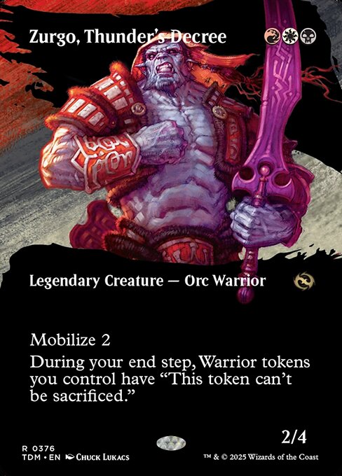Mobilize 2 (Whenever this creature attacks, create two tapped and attacking 1/1 red Warrior creature tokens. Sacrifice them at the beginning of the next end step.)
During your end step, Warrior tokens you control have "This token can't be sacrificed."