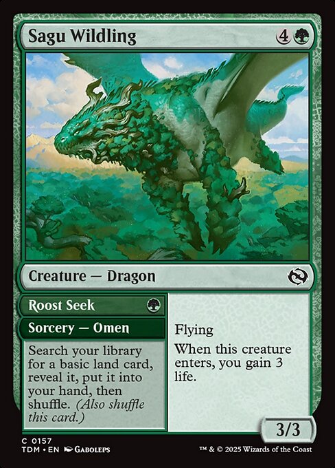 Flying
When this creature enters, you gain 3 life.   Search your library for a basic land card, reveal it, put it into your hand, then shuffle. (Also shuffle this card.)