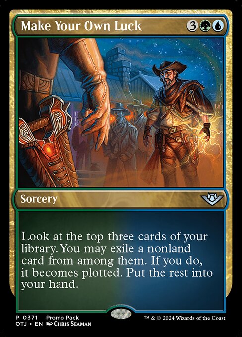 Look at the top three cards of your library. You may exile a nonland card from among them. If you do, it becomes plotted. Put the rest into your hand. (You may cast it as a sorcery on a later turn without paying its mana cost.)