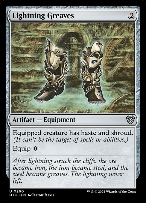 Equipped creature has haste and shroud. (It can't be the target of spells or abilities.)
Equip {0}