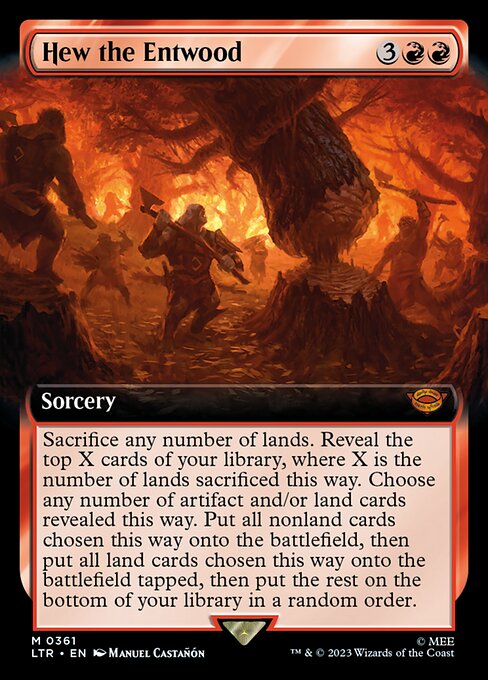 Sacrifice any number of lands. Reveal the top X cards of your library, where X is the number of lands sacrificed this way. Choose any number of artifact and/or land cards revealed this way. Put all nonland cards chosen this way onto the battlefield, then put all land cards chosen this way onto the battlefield tapped, then put the rest on the bottom of your library in a random order.