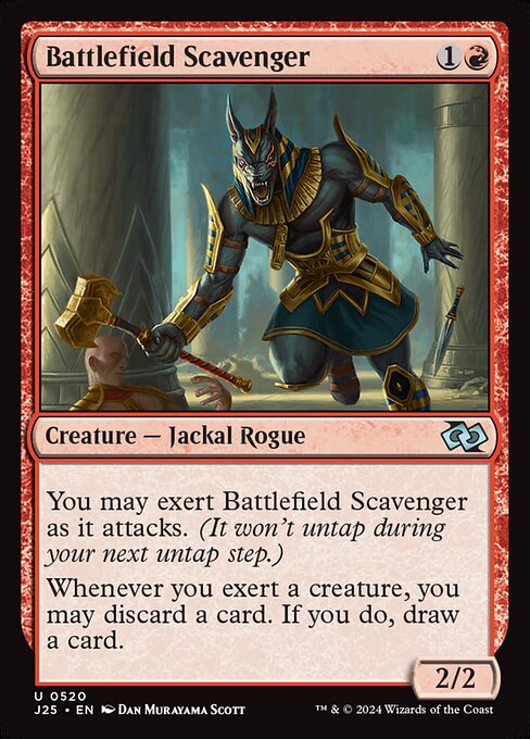 You may exert Battlefield Scavenger as it attacks. (It won't untap during your next untap step.)
Whenever you exert a creature, you may discard a card. If you do, draw a card.