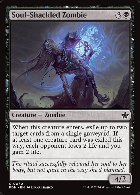 When this creature enters, exile up to two target cards from a single graveyard. If at least one creature card was exiled this way, each opponent loses 2 life and you gain 2 life.