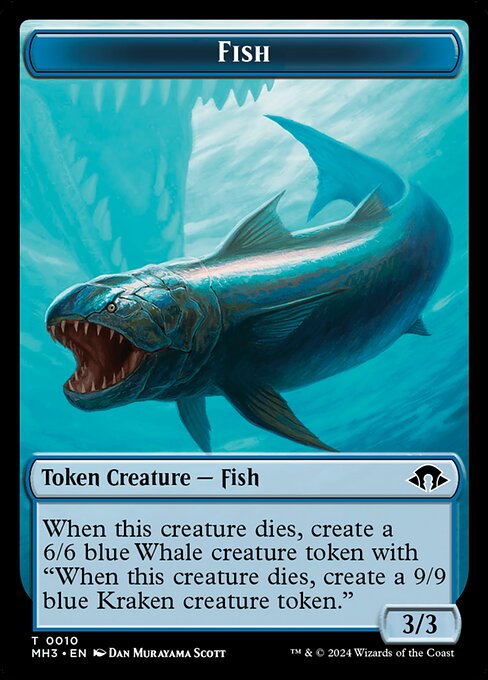 When this creature dies, create a 6/6 blue Whale creature token with "When this creature dies, create a 9/9 blue Kraken creature token."