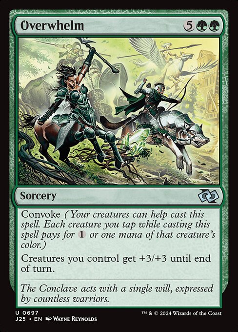 Convoke (Your creatures can help cast this spell. Each creature you tap while casting this spell pays for {1} or one mana of that creature's color.)
Creatures you control get +3/+3 until end of turn.