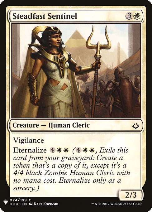 Vigilance
Eternalize {4}{W}{W} ({4}{W}{W}, Exile this card from your graveyard: Create a token that's a copy of it, except it's a 4/4 black Zombie Human Cleric with no mana cost. Eternalize only as a sorcery.)