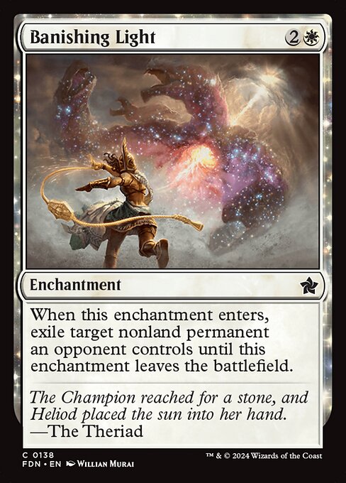 When this enchantment enters, exile target nonland permanent an opponent controls until this enchantment leaves the battlefield.
