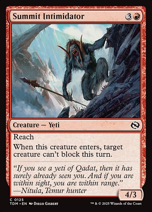 Reach
When this creature enters, target creature can't block this turn.