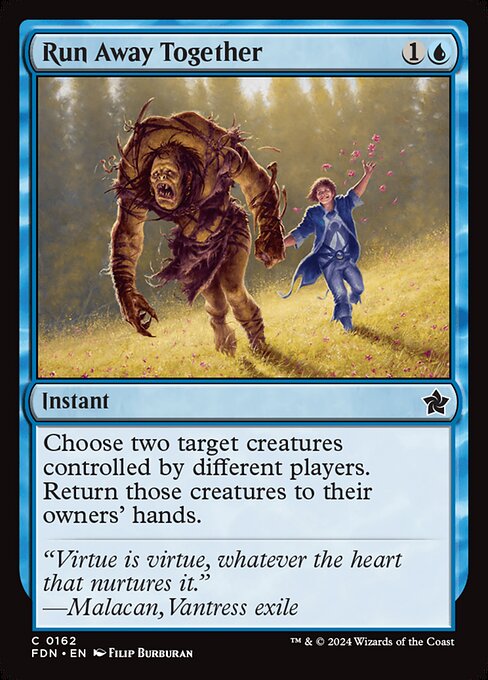 Choose two target creatures controlled by different players. Return those creatures to their owners' hands.