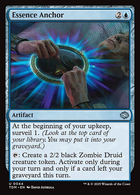 At the beginning of your upkeep, surveil 1. (Look at the top card of your library. You may put it into your graveyard.)
{T}: Create a 2/2 black Zombie Druid creature token. Activate only during your turn and only if a card left your graveyard this turn.