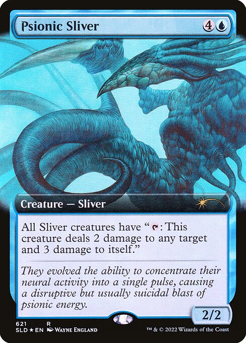 All Sliver creatures have "{T}: This creature deals 2 damage to any target and 3 damage to itself."
