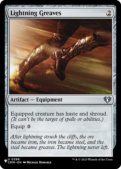 Equipped creature has haste and shroud. (It can't be the target of spells or abilities.)
Equip {0}