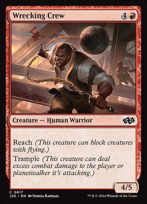 Reach (This creature can block creatures with flying.)
Trample (This creature can deal excess combat damage to the player or planeswalker it's attacking.)