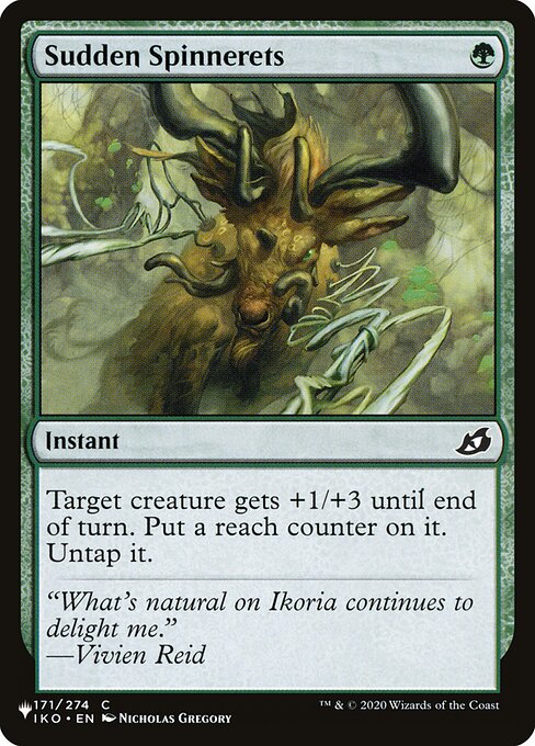 Target creature gets +1/+3 until end of turn. Put a reach counter on it. Untap it.