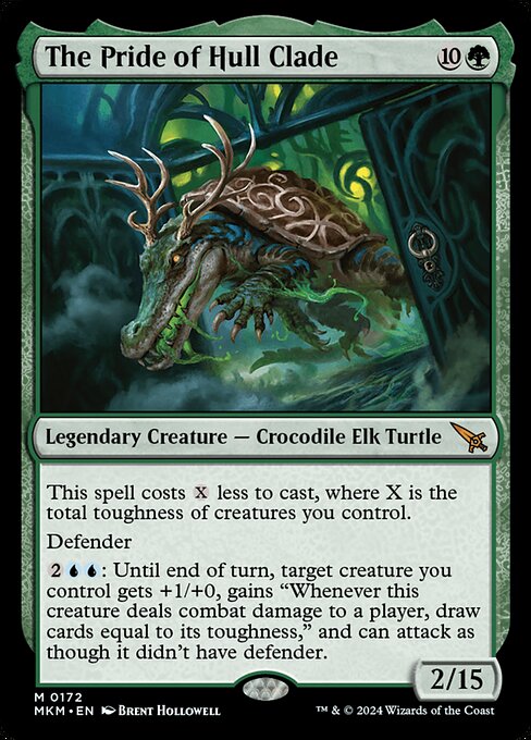 This spell costs {X} less to cast, where X is the total toughness of creatures you control.
Defender
{2}{U}{U}: Until end of turn, target creature you control gets +1/+0, gains "Whenever this creature deals combat damage to a player, draw cards equal to its toughness," and can attack as though it didn't have defender.
