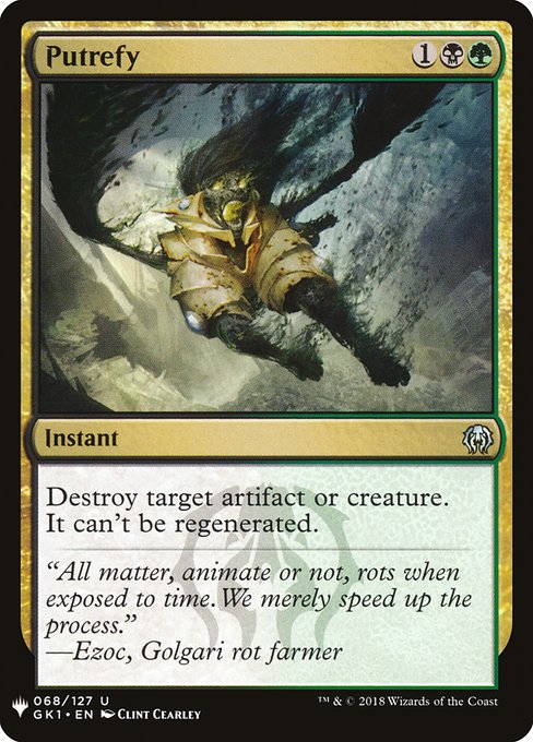 Destroy target artifact or creature. It can't be regenerated.