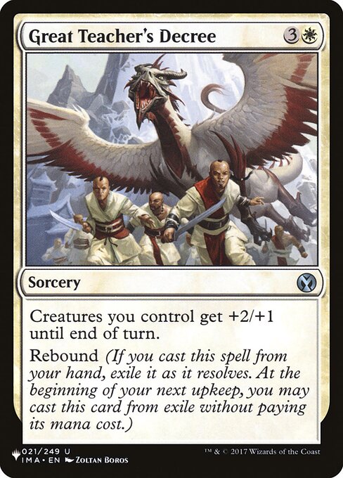 Creatures you control get +2/+1 until end of turn.
Rebound (If you cast this spell from your hand, exile it as it resolves. At the beginning of your next upkeep, you may cast this card from exile without paying its mana cost.)