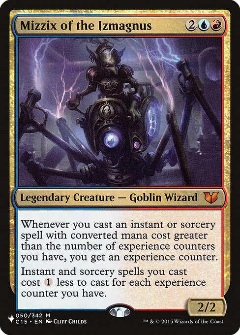 Whenever you cast an instant or sorcery spell with mana value greater than the number of experience counters you have, you get an experience counter.
Instant and sorcery spells you cast cost {1} less to cast for each experience counter you have.