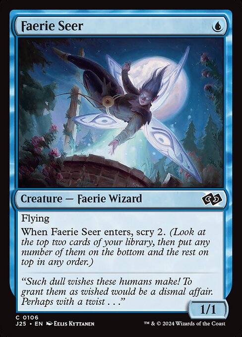 Flying
When Faerie Seer enters, scry 2. (Look at the top two cards of your library, then put any number of them on the bottom and the rest on top in any order.)