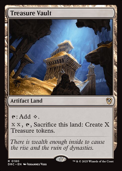 {T}: Add {C}.
{X}{X}, {T}, Sacrifice this artifact land: Create X Treasure tokens.