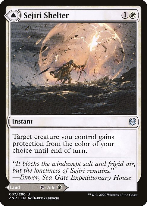 Target creature you control gains protection from the color of your choice until end of turn. Sejiri Glacier enters the battlefield tapped.
{T}: Add {W}.