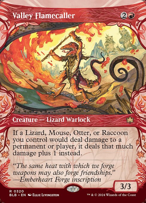 If a Lizard, Mouse, Otter, or Raccoon you control would deal damage to a permanent or player, it deals that much damage plus 1 instead.