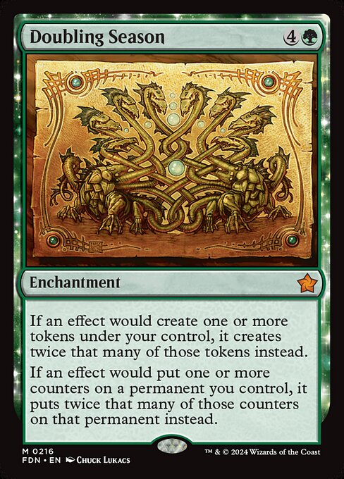 If an effect would create one or more tokens under your control, it creates twice that many of those tokens instead.
If an effect would put one or more counters on a permanent you control, it puts twice that many of those counters on that permanent instead.