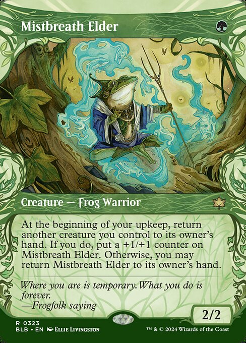 At the beginning of your upkeep, return another creature you control to its owner's hand. If you do, put a +1/+1 counter on Mistbreath Elder. Otherwise, you may return Mistbreath Elder to its owner's hand.