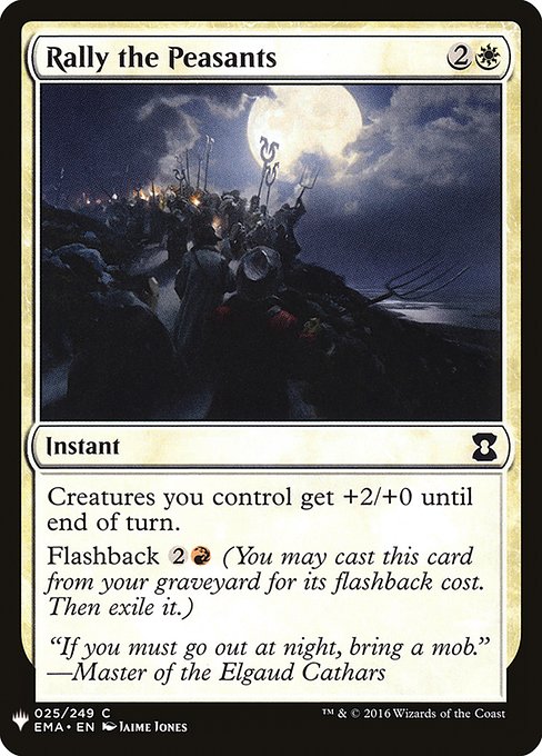 Creatures you control get +2/+0 until end of turn.
Flashback {2}{R} (You may cast this card from your graveyard for its flashback cost. Then exile it.)