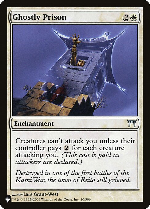 Creatures can't attack you unless their controller pays {2} for each creature they control that's attacking you.