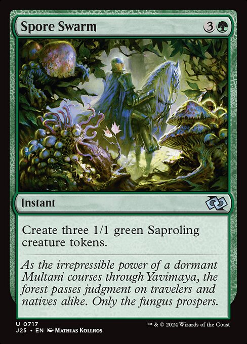 Create three 1/1 green Saproling creature tokens.