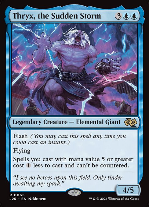 Flash (You may cast this spell any time you could cast an instant.)
Flying
Spells you cast with mana value 5 or greater cost {1} less to cast and can't be countered.