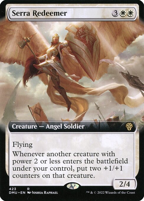 Flying
Whenever another creature with power 2 or less enters the battlefield under your control, put two +1/+1 counters on that creature.
