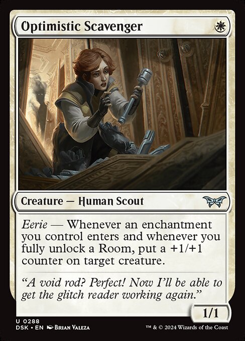 Eerie — Whenever an enchantment you control enters and whenever you fully unlock a Room, put a +1/+1 counter on target creature.