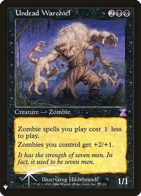 Zombie spells you cast cost {1} less to cast.
Zombie creatures you control get +2/+1.