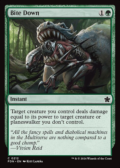 Target creature you control deals damage equal to its power to target creature or planeswalker you don't control.