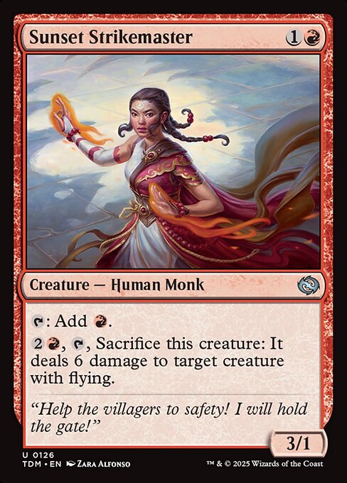{T}: Add {R}.
{2}{R}, {T}, Sacrifice this creature: It deals 6 damage to target creature with flying.
