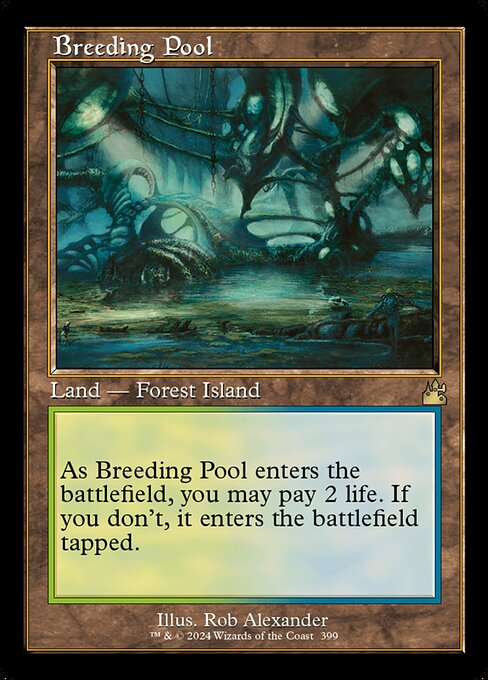 ({T}: Add {G} or {U}.)
As Breeding Pool enters, you may pay 2 life. If you don't, it enters tapped.