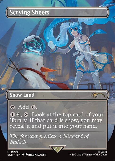 {T}: Add {C}.
{1}{S}, {T}: Look at the top card of your library. If that card is snow, you may reveal it and put it into your hand. ({S} can be paid with one mana from a snow source.)