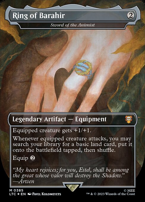 Equipped creature gets +1/+1.
Whenever equipped creature attacks, you may search your library for a basic land card, put it onto the battlefield tapped, then shuffle.
Equip {2}